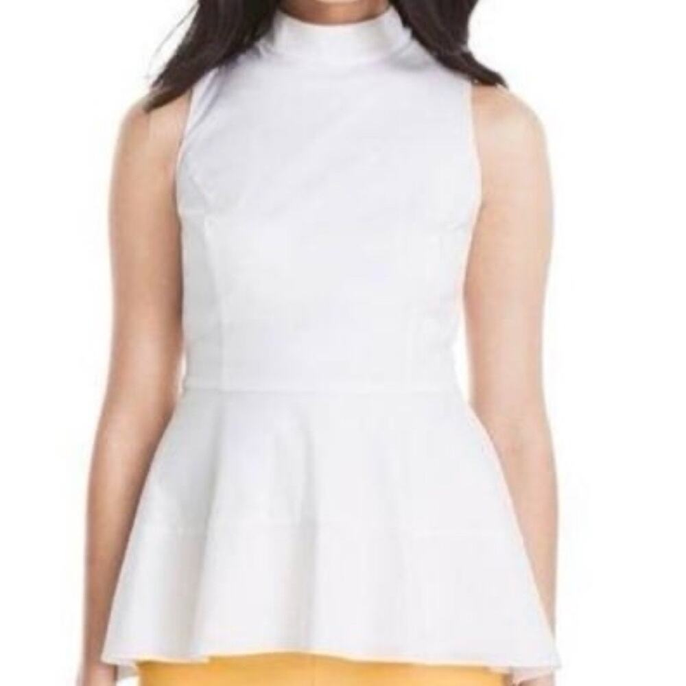 White House Black Market White Poplin Peplum Shell Blouse Sz 2 NWT